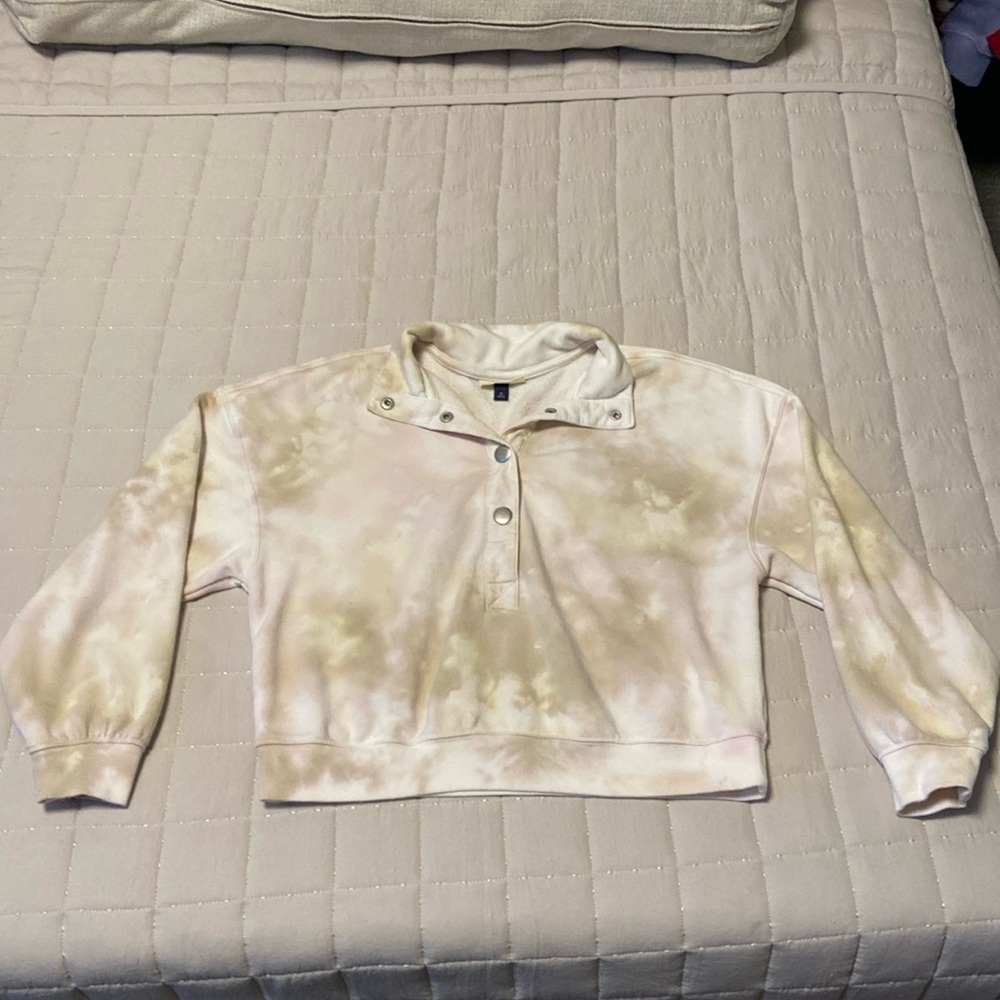 Women’s Button Up Sweatshirt, Tie Dye - pink and green
